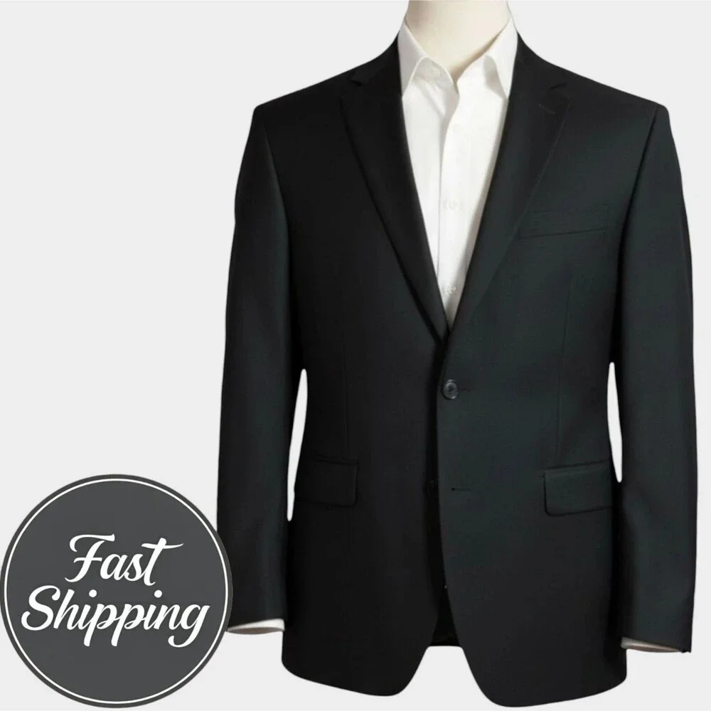 $395 RALPH LAUREN Mens Blazer Sport Coat Two Button Jacket 44R Black Wool 1-Vent